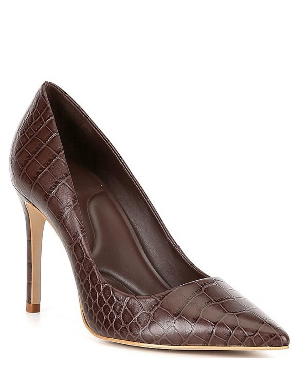 Gianni Bini Brown Croc-Embossed Pointed Toe Pump